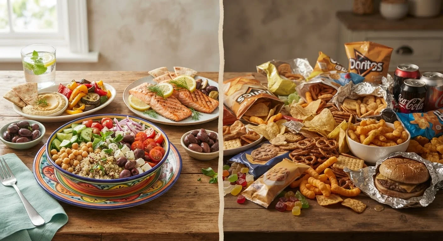 Mediterranean Diet vs. Ultra-Processed Diet: How Each Pattern Relates to Mood